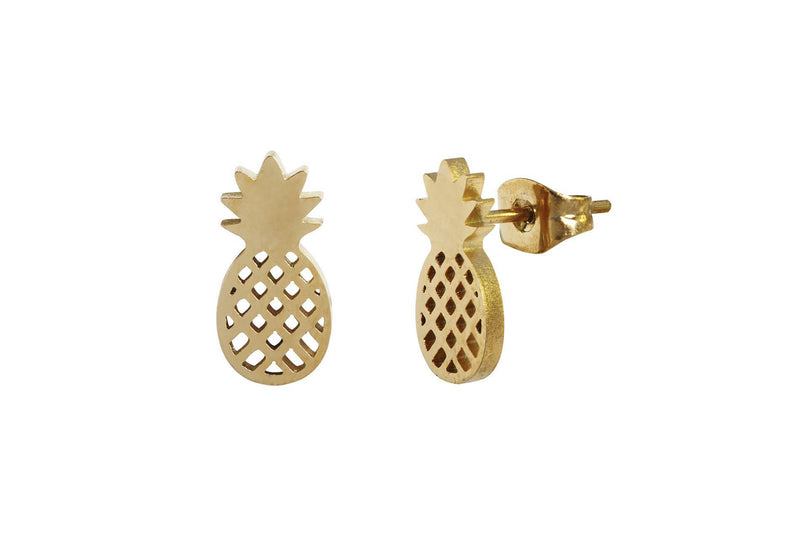 Aretes Acero Inoxidable Dorado Piña