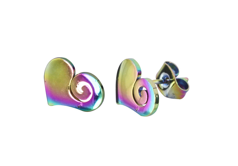 Aretes Acero Inoxidable Tornasol Corazon Espiral