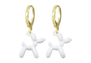 Aretes Acero Inoxidable Dorado con Dije Esmaltado Perrito Globo Blanco