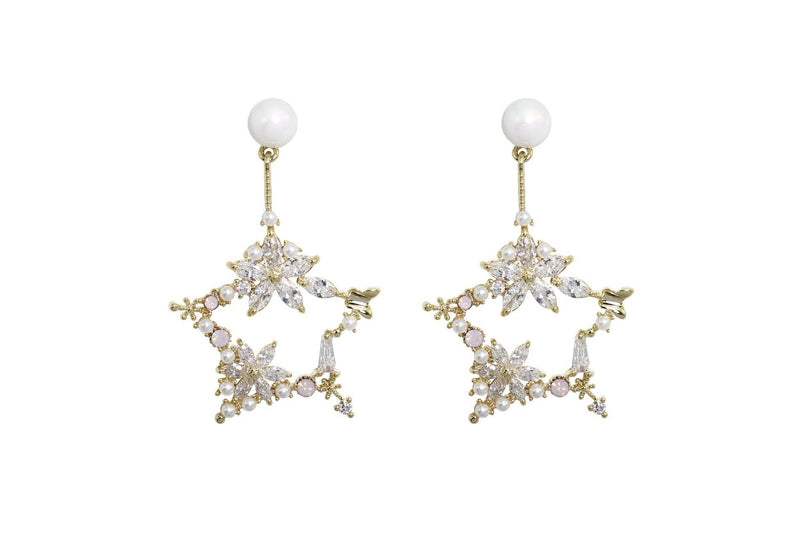 Aretes de Estrella con Perlas y Cristales