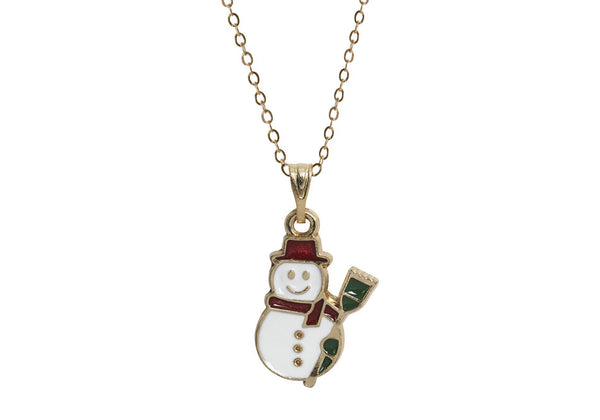 Cadena con Dije Dorado Navidad Mono de Nieve Esmaltado