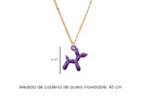 Collar Acero Inoxidable Dorado con Dije Esmaltado Perrito Globo Morado