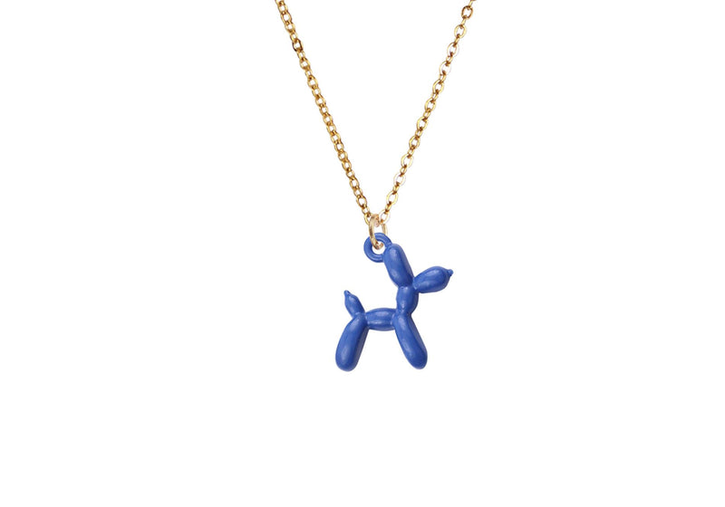 Collar Acero Inoxidable Dorado con Dije Esmaltado Perrito Globo Azul Rey