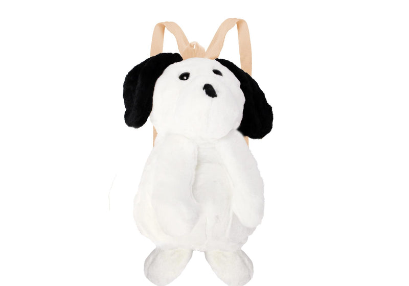 Mochila Peluche Perro Color Blanco con Negro