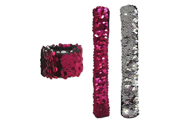Brazalete de Lentejuela Reversible Fucsia / Plateado 23 cm