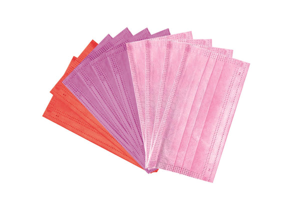 Cubrebocas 3 Capas de Sellado Ultrasonico Plisado Infantil Liso Mix (Rosa/Morado/Rojo)