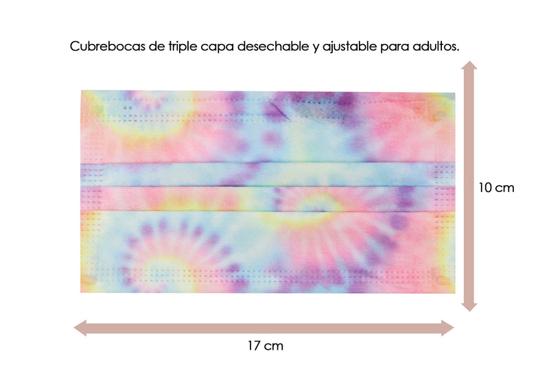 Cubrebocas 3 Capas de Sellado Ultrasonico Plisado Adulto Tie Dye Sweet