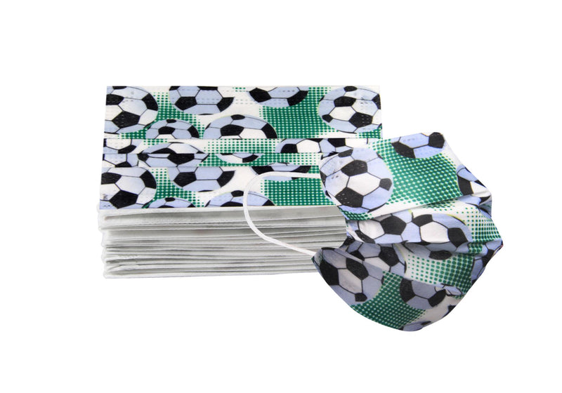 Cubrebocas 3 Capas de Sellado Ultrasonico Plisado Adulto Balones de Soccer Verde y Blanco