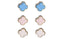 Set Aretes Metal Dorado Claro Trebol Esmaltado Blanco Azul Rosa 12 mm