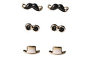 Set Aretes Metal Dorado Bigote Sombrero