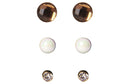 Set Aretes Metal Dorado Redondo Cristal Facetado Cafe